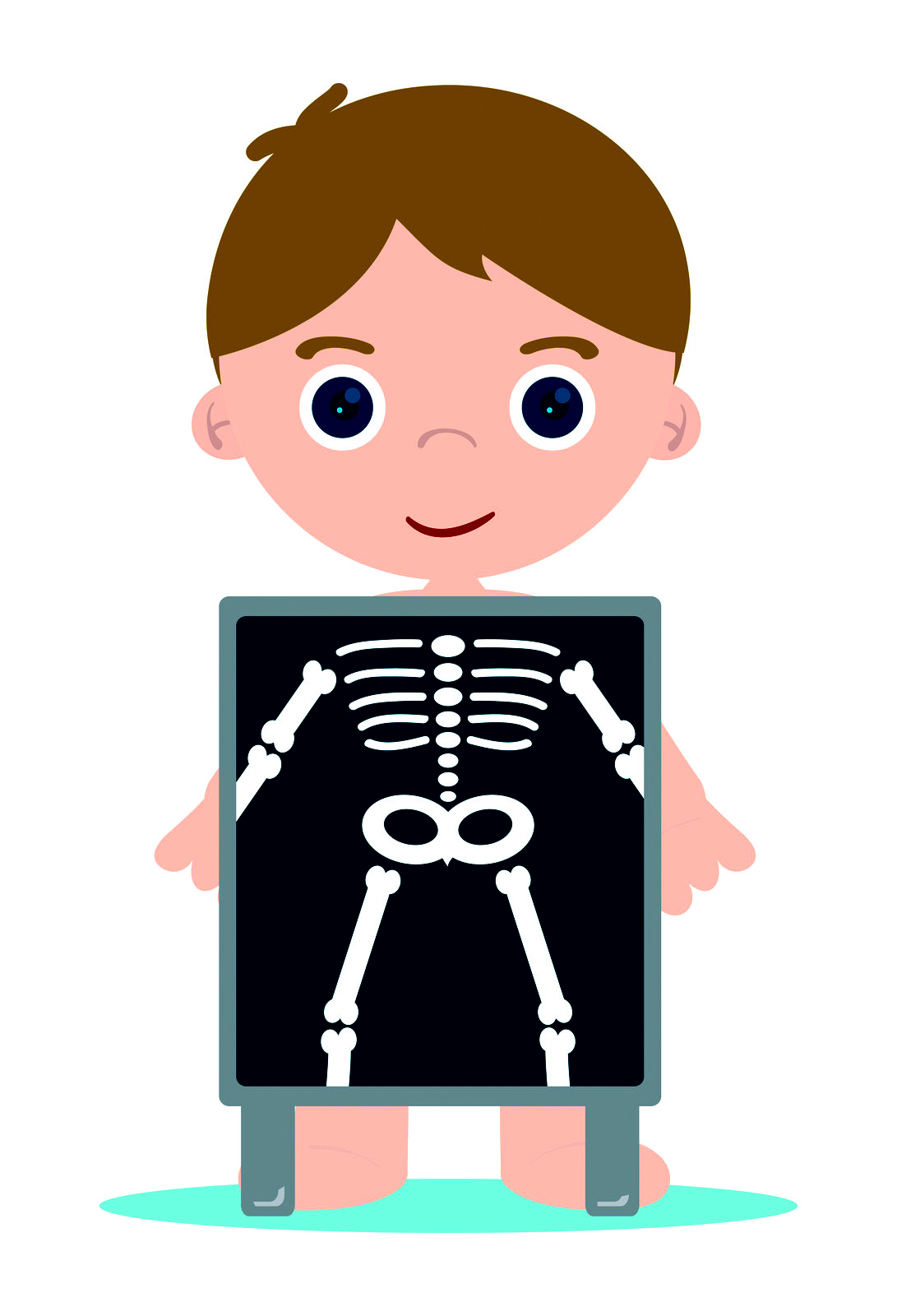 cartoon of a boy getting an X-Ray.