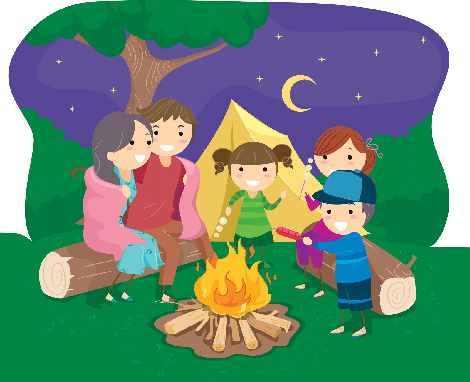 Famliy around a campfire